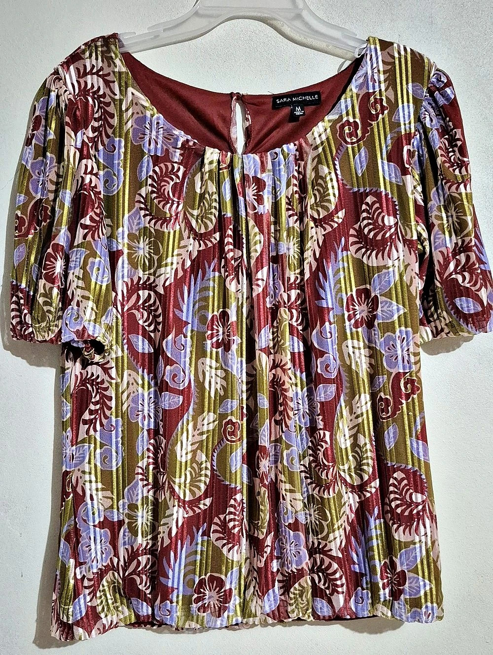 Sara Michelle Floral Blouse in Burgundy & Purple Size Medium